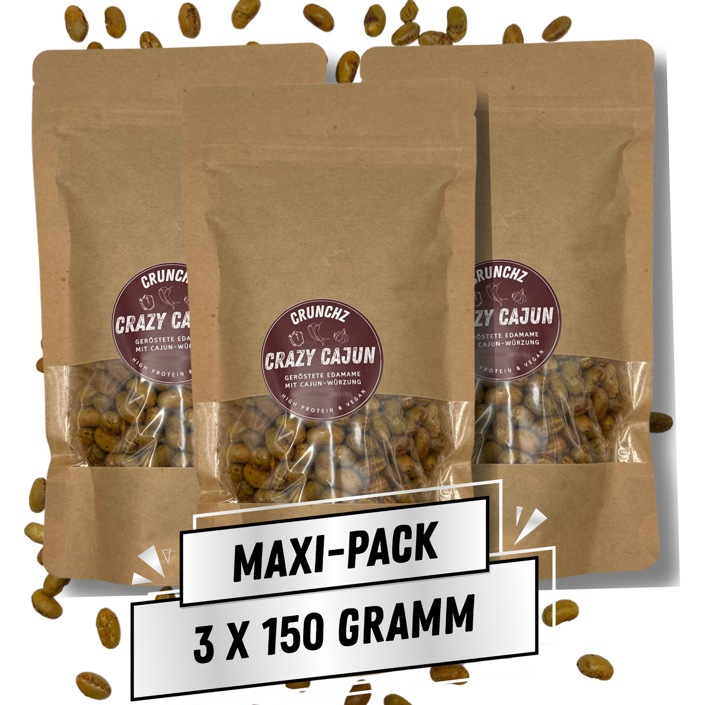 CRUNCHZ CRAZY CAJUN (150g) | Geröstete Edamame mit Cajun-Würzung
