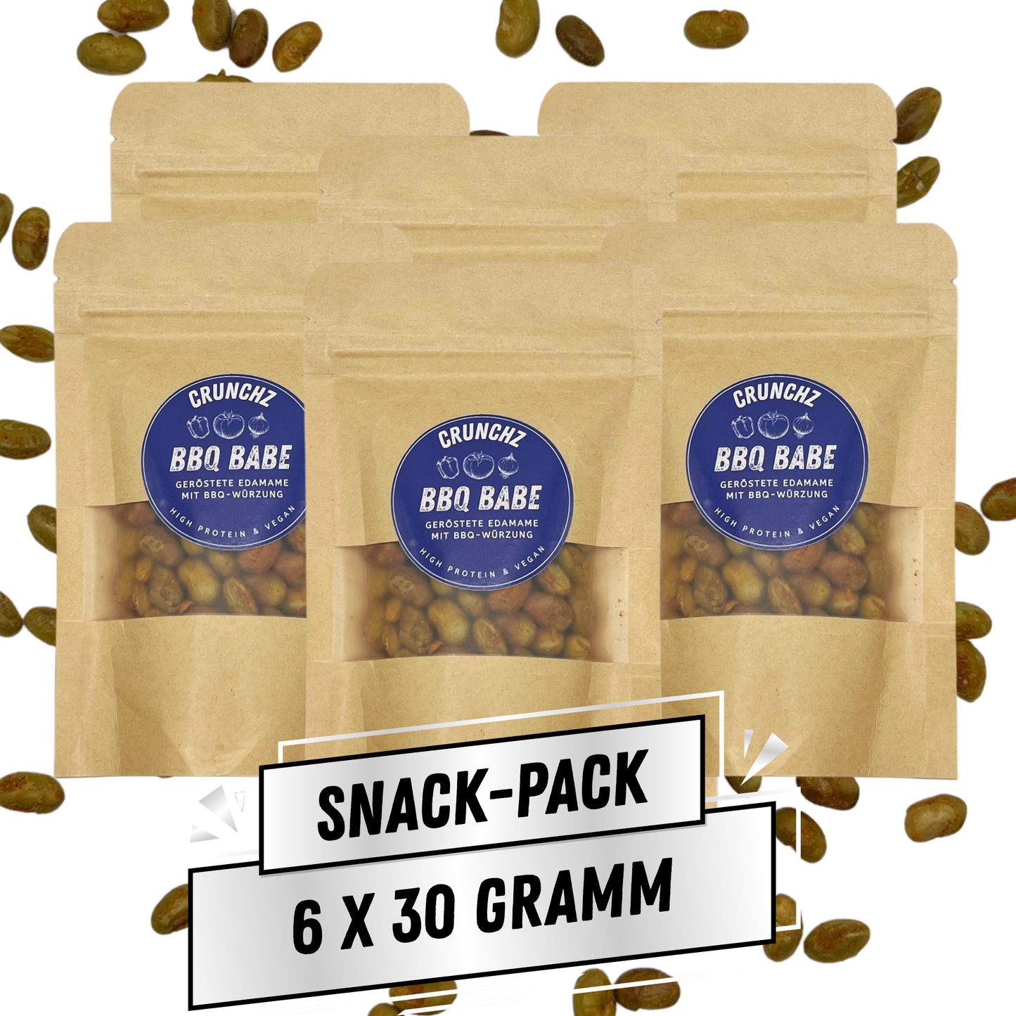 CRUNCHZ BBQ BABE (6 x 30g) | Geröstete Edamame mit BBQ-Würzung